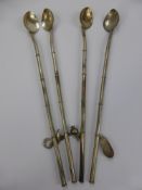 Four Silver Iced Tea Straws, bamboo form handles, with charms to top.