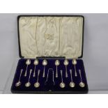 A Set of Twelve Silver Coffee Spoons, and sugar nips in the original presentation box, Sheffield