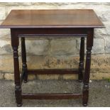 An Antique Oak Hall Table, turned column support with stretchers, approx 76 x 50 x 75 cms.