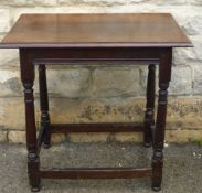 An Antique Oak Hall Table, turned column support with stretchers, approx 76 x 50 x 75 cms.