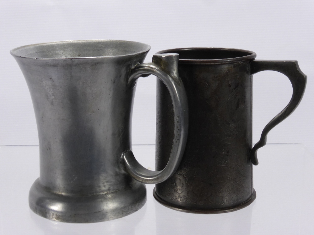 A Quantity of Pewter Tankards, including a 19th century quart jug with engraved"Four Swans, Walton - Image 3 of 4