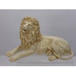 A Continental Ceramic Lion, depicted reclining, with factory marks to base FW within a diamond, nr