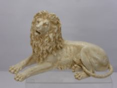 A Continental Ceramic Lion, depicted reclining, with factory marks to base FW within a diamond, nr