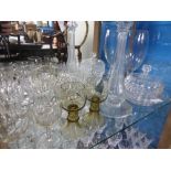 A Set of Four Antique Liqueur Glasses, together with six sherry glasses, two hock glasses, a pressed