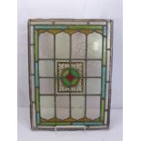 Three Lead Lined Stained Glass Panels, hand painted, approx 39 x 53 cms.