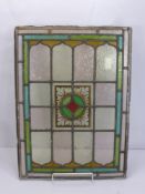 Three Lead Lined Stained Glass Panels, hand painted, approx 39 x 53 cms.