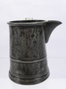 A Quantity of Pewter Tankards, including a 19th century quart jug with engraved"Four Swans, Walton