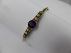 A Lady's Antique 18 Ct Yellow and Platinum Amethyst and Diamond Bracelet. Amethyst 9 mm, 6 x old cut