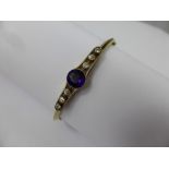 A Lady's Antique 18 Ct Yellow and Platinum Amethyst and Diamond Bracelet. Amethyst 9 mm, 6 x old cut