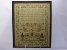 An Antique Needlework Sampler, depicting butterflies and parrots, named Susannah Newman, Aged 10 and