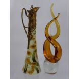 A Repro Ewer in the Art Nouveau Style, approx 36 cms high, together with an amber studio glass