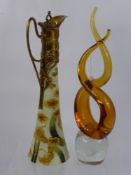 A Repro Ewer in the Art Nouveau Style, approx 36 cms high, together with an amber studio glass