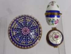 Miscellaneous Items, including two porcelain pill boxes, a Perthshire Millefiori paper weight,