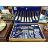 An Oak Cased Mappin & Webb Flatware, six place settings No. 705969.