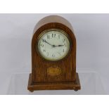 A French SFRA Oak Cased Mantel Clock, with decorative inlay, enamel dial, approx 22 cms