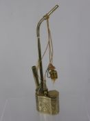 A Chinese Silver Plated Tobacco Pipe, the body of the pipe engraved with flowers, flags and