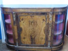 A 19th Century Victorian Walnut Inlaid Credenza, decorative ormolu mounts with central panel door