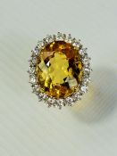 An Exquisite 15.05 ct Golden Yellow Heliodor and Diamond Ring set in an 18 ct Yellow and White