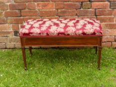 An Edwardian Mahogany Double Piano Stool, on tapered legs with box wood inlay, approx 85 x 39 cms.