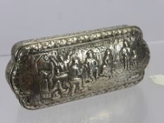 A Silver Trinket Box, embossed with a tavern scene, Sheffield hallmark, dated 1895/6, approx 180