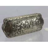 A Silver Trinket Box, embossed with a tavern scene, Sheffield hallmark, dated 1895/6, approx 180