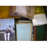 Two Boxes of Cricket-themed Books, including a few vintage and scarce.
