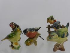 Four Beswick Garden Birds, including Goldfinch, Bullfinch, Greenfinch, Goebel figure of a boy and