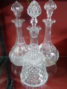 Three Decanters, including a pair of unmarked decanters together with a Thomas Webb Crystal
