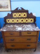 An Edwardian Marble Topped Wash Stand, tiles to back with two small and two large drawers, approx