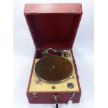 A Vintage Decca 50 Portable Gramophone, red and cream fitting.