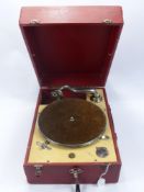 A Vintage Decca 50 Portable Gramophone, red and cream fitting.