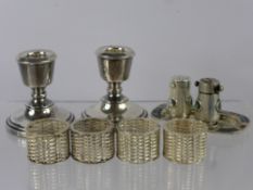 A Collection of Silver, including four 925 silver basket weave napkin rings together with cruet tray