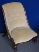 A Mahogany Framed Edwardian Slipper Chair, on turned legs, apricot upholstery.