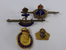 A Quantity of Naval Sweet Heart Badges, including two silver and enamel Royal Navy together with a 9