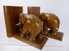 A Pair of Light Wood Hand Carved Elephant Book Ends.