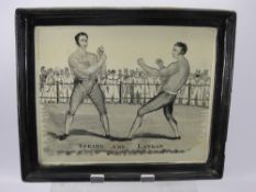 A Coalport Pearlware Plaque, depicting boxers Spring and Langon, approx 33 x 26 cms