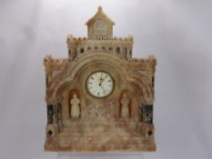 A Hand Carved Marble Clock Carved in the Form of a Church Building, having two hand carved religious