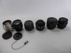 A Miscellaneous Collection of Vintage 35 mm Lenses, including Helios -44-2 2/58, Prinz Galaxy 1:3.