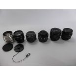 A Miscellaneous Collection of Vintage 35 mm Lenses, including Helios -44-2 2/58, Prinz Galaxy 1:3.