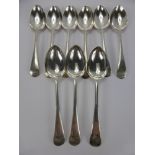 Nine Silver Dessert Spoons, Sheffield hallmark, mm Alexander Clark & Co, dated 1904, approx 460