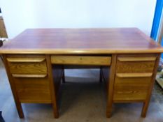 A Vintage Oak Desk, the desk having a single drawer to top with two drawers to either side, approx