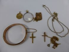 Miscellaneous 9ct Gold and Other Jewellery, including bracelet, two crosses, chains and pendant,