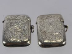 Two Solid Silver Floral Engraved Vesta Cases, Birmingham hallmark dd 1922, mm J.R., 1912 mm W.H.