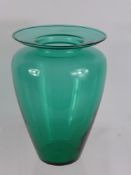A Green 'Vernini' Style Glass Vase, approx 20 cms together with a lustre glazed sailing boat. (2)