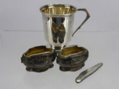 Quantity of Silver, including a Christening mug Birmingham hallmark, dated 1953, a pair of