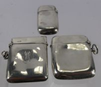 A Miscellaneous Collection of Three Plain Silver Vestas, Birmingham hallmark dd 1896, mm W.H.L.,