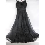 A Vintage Black Lace and Satin Evening Gown, by Blanes, London, size 8 - 10.