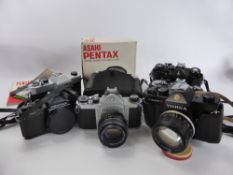 A Miscellaneous Collection of Vintage 35 mm Cameras, Lenses and Accessories, including Asahi