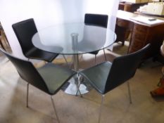 A John Lewis Contemporary Chrome and Glass Kitchen Table, and four chairs, table approx 100 cms