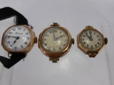 Three Vintage 9 Ct Gold Lady's Cocktail Watches, including Federal with 9 ct B. monogram. (3)